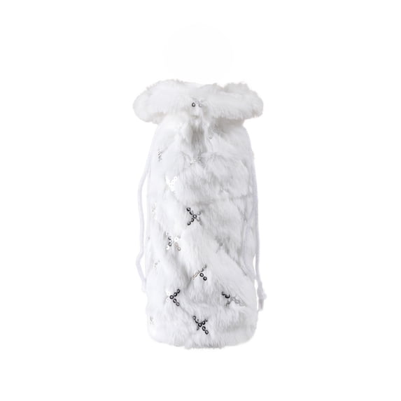 Christmas White Plush Wine Bottle Cover, Soft Fuzzy Outerwear Decor Adding Party Table Atmosphere for Dinner Restaurant