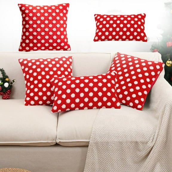 Christmas White Polka Dot Red Throw Pillows Covers, Soft Polyester Cushion Case, Home Decoration Pillowcase and Outdoor Decorative Pillows for Couch Sofa Bed
