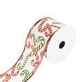 thumbnail image 1 of Christmas White Satin Red Trim Candy Cane Wired Ribbon, 2-1/2-Inch, 10-Yard - Red/Green, 1 of 3