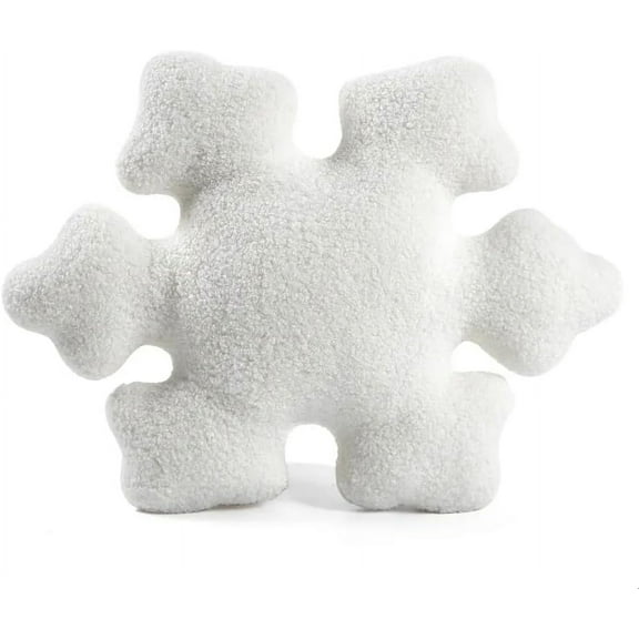 Christmas White Snow Flake Flower Shape Sherpa Plush Cushion Pillow with White Pompom Comfy Plush Home Decor Pillows with Insert