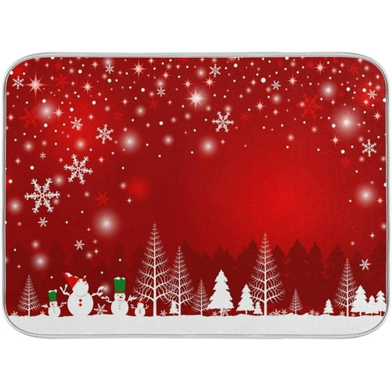 Christmas White Snowflake Dish Drying Mat 16x18 inch Absorbent Reversible Microfiber Mat Dish Dry Pad Protector for Kitchen