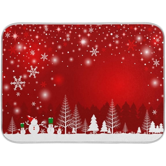 Christmas White Snowflake Dish Drying Mat 16x18 inch Absorbent Reversible Microfiber Mat Dish Dry Pad Protector for Kitchen