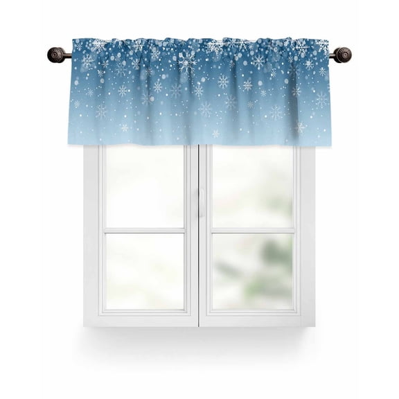 Christmas White Snowflakes Kitchen Valances for Windows Winter Blue Gradient Valance Curtains&nbsp; for Kitchen /Living Room/Bedroom/ Bathroom Decor, 54"x18 " ,Rod Pocket 1 Panel,