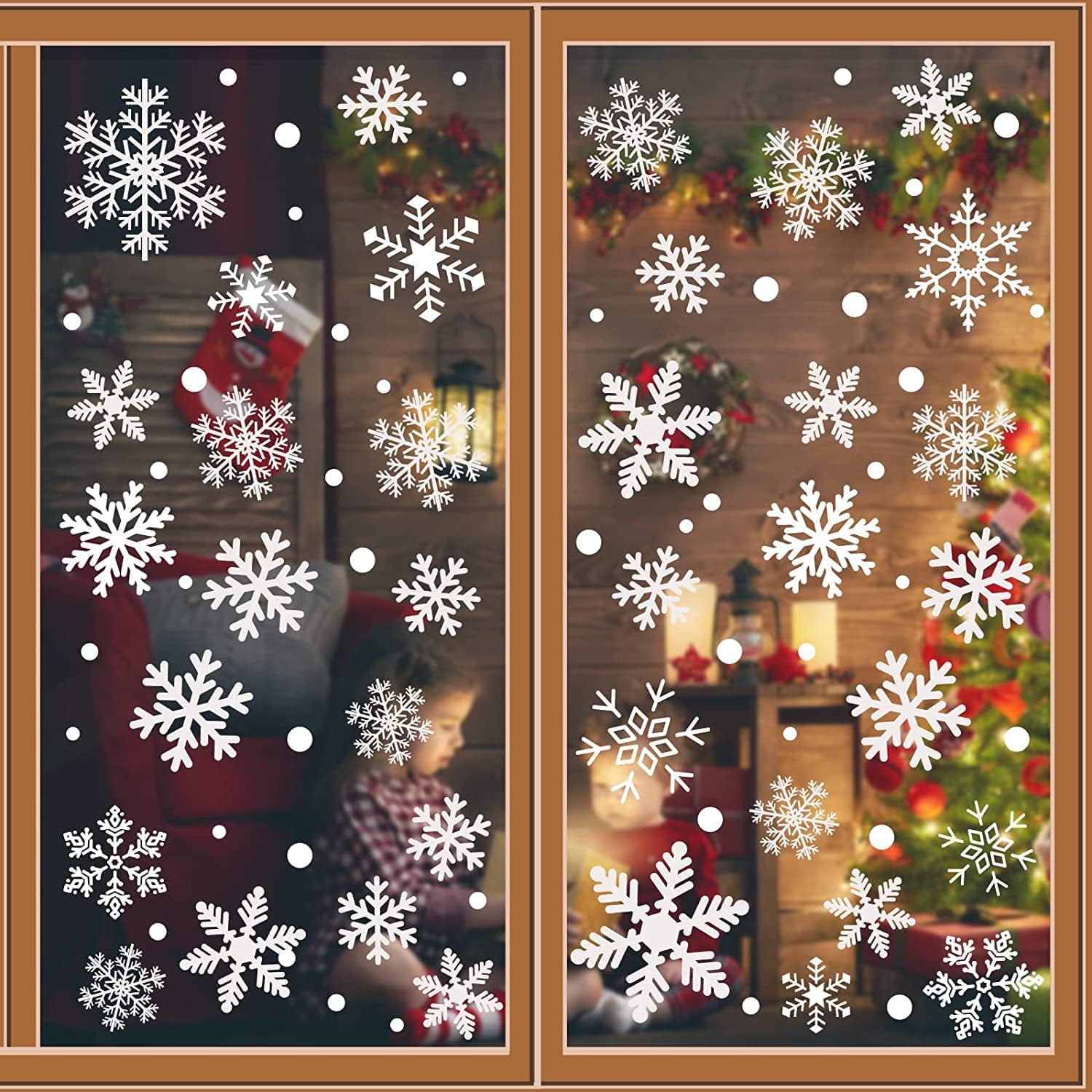 Christmas White Snowflakes Window Clings Decal Stickers Ornaments for Winter Frozen New Year Wonderland Decorations Party Supplies(155PCS+, 8 Sheets)