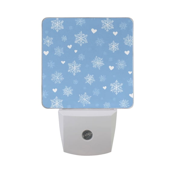 Christmas White Snowflakes with Hearts LED Night Light Sensor Lamp Plug-in Adjustable Brightness 2 Pack