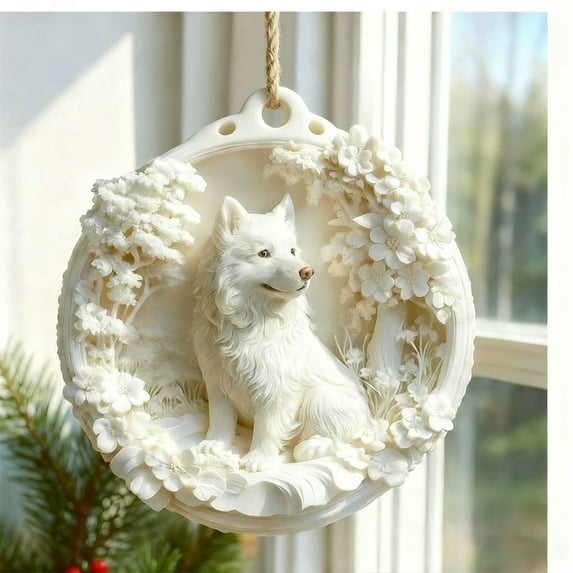 Christmas White Wolf King Acrylic Ornament - Flat Hanging Decor for Christmas Tree & Home, Durable Acrylic Material, Cute Animal-Inspired Design, Enhances Festive Vibe,B,1pcs