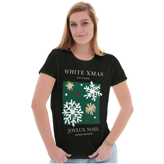 Christmas White Xmas Let It Snow Womens Slim Fit Graphic Tee Brisco Brands S
