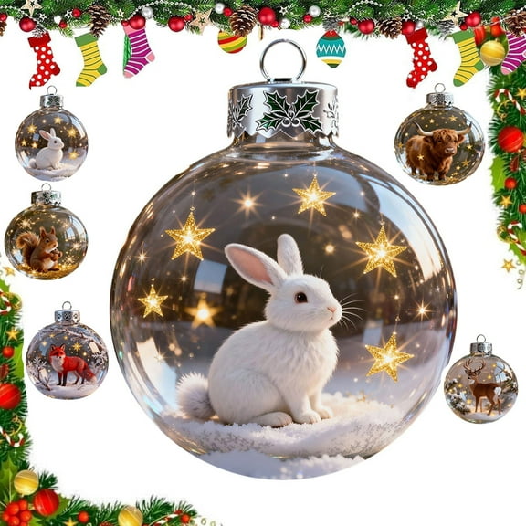 Christmas Wildlife Wonders Collection Crystal Glass Ornament, Vivid 3D Animal Christmas Decoration, Clear Plastic Xmas Balls, Winter Tree Decor Sparkling Star Accents,Holiday Ornament