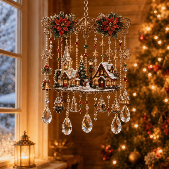 Christmas Wind Chime Hanging Decoration Holiday Ornament With Decorative Pendants For Window Porch Door Wall Indoor Outdoor Seasonal Decor A