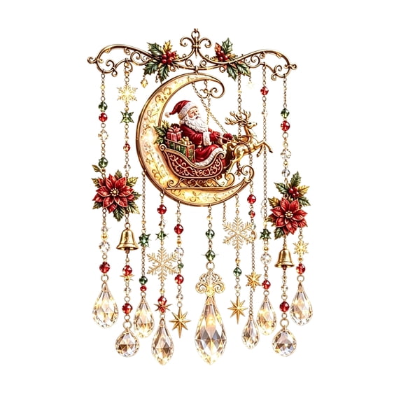 Christmas Wind Chimes For Outside Window Hanging, Christmas Santa Stained Wind Chime with Crystal Drops Sun Catcher, Festive Holiday Window Hanging Ornament Decor for Home, Christmas Tree, Gift