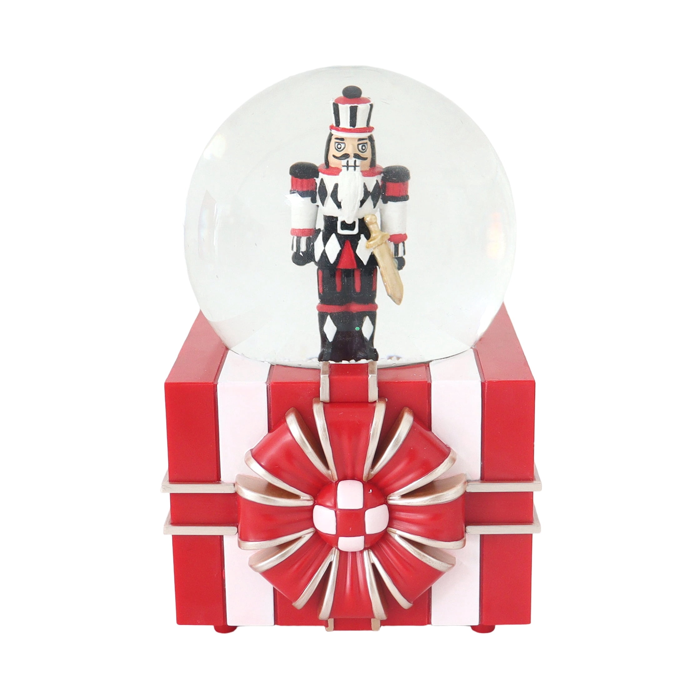 Nutcracker on Gift Box Base Musical Christmas Snow Globe, Red/White/Black, 6.3", by Holiday Time