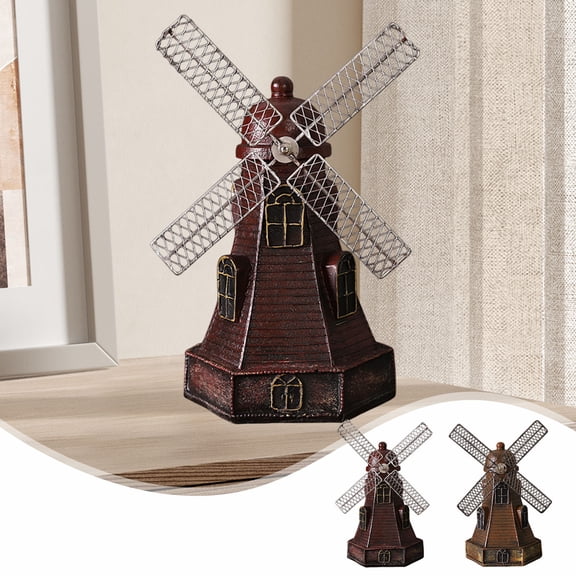 Christmas Windmill Money Box Ornament for Living Room or Office Decor, Cute Resin Figurine for TV Stand, Bookshelf, Room and Holiday Gift