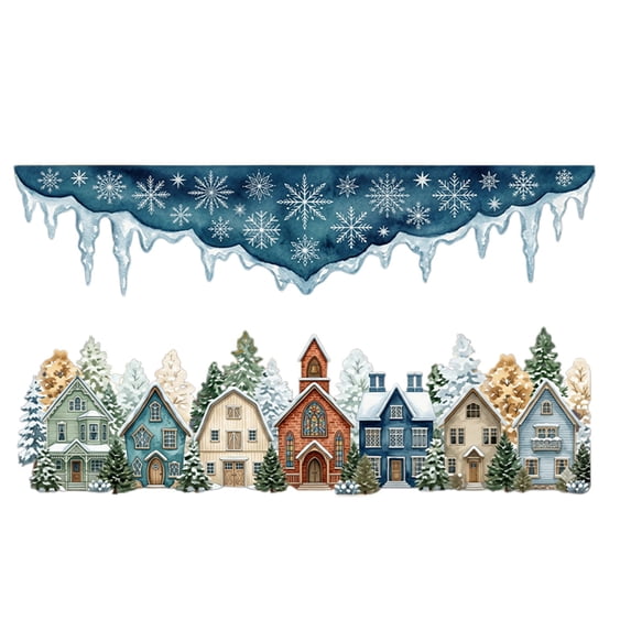 Christmas Window Cling Sticker,Easy Assembly Winter Village Pattern Holiday Decor for Glass Window Door Seasonal Decoration