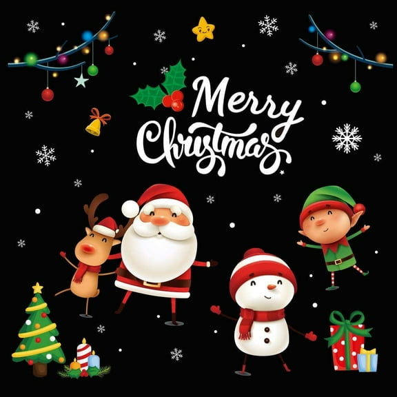 Christmas Window Cling Stickers 27x19 Santa Claus Snowman Reindeer Xmas Large Decal Shop Window, Showcase Decoration