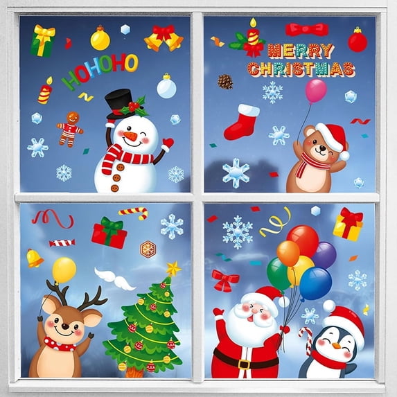 Christmas Window Clings, 155PCS Snowflake Window Stickers for Glass Window, Christmas Decorations - Double-Sided Winter Holiday Window Decals Decor for Home Classroom Party Ornaments