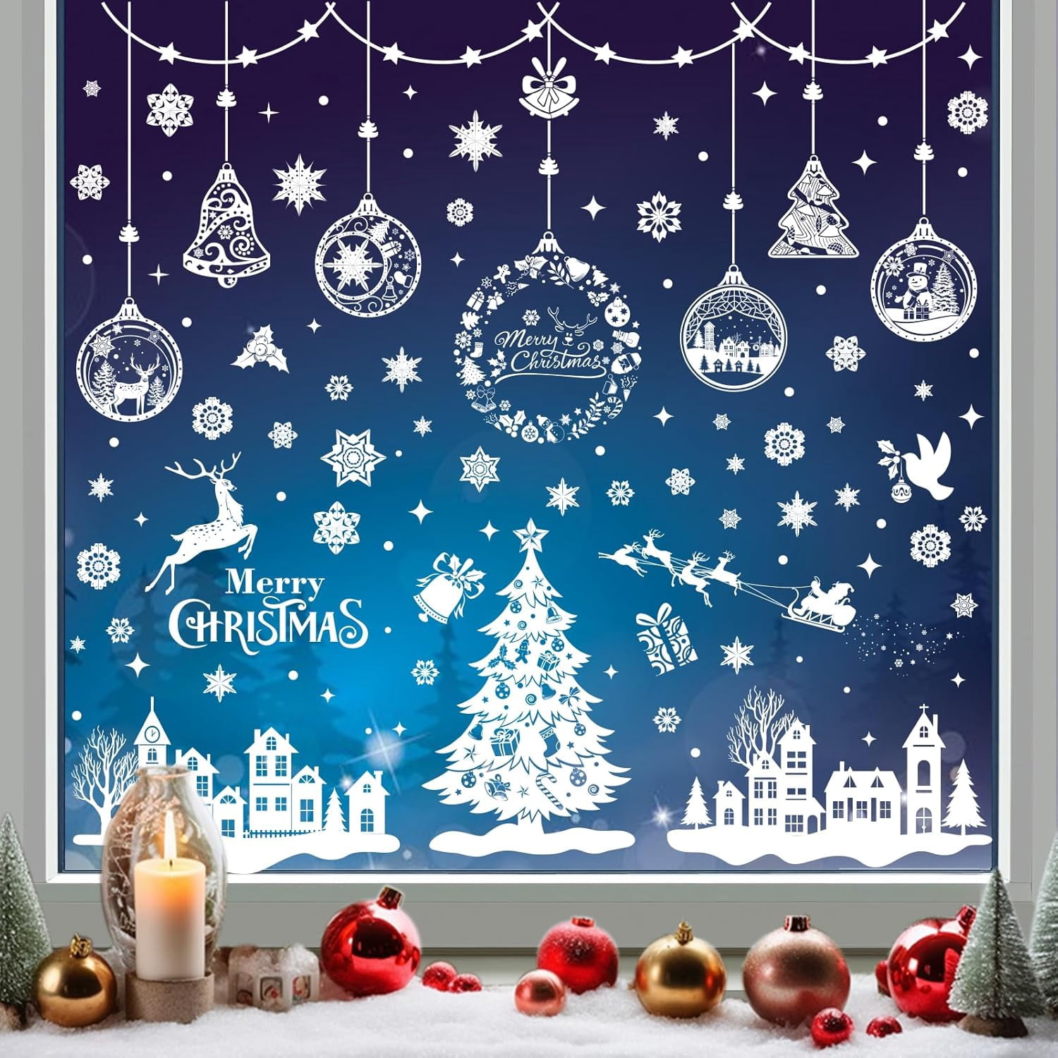 Christmas Window Clings,155pcs Christmas Snowflake Stickers for Glass, 2024 Most Popular Holiday Snowflake Decals for Christmas Party New Year Supplies
