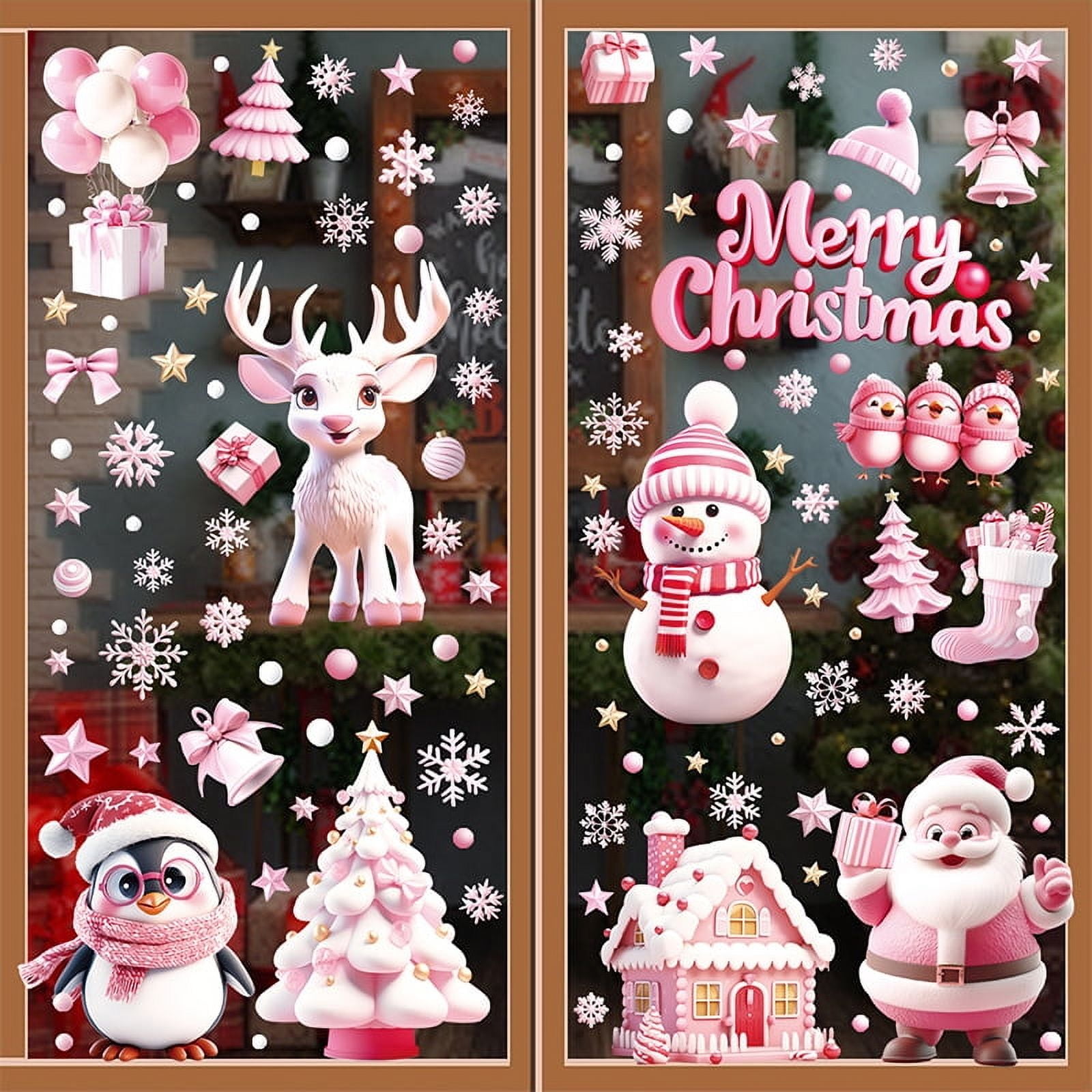 Christmas Window Clings,155pcs Christmas Snowflake Stickers for Glass, 2024 Most Popular Holiday Snowflake Decals for Christmas Party New Year Supplies