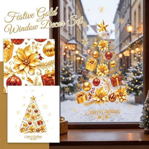 Christmas Window Clings,Christmas Tree Window Stickers for Glass Window,Christmas Decorations,Double-Sided Winter Holiday Window Decals Decor for Home Room Office Party Supplies