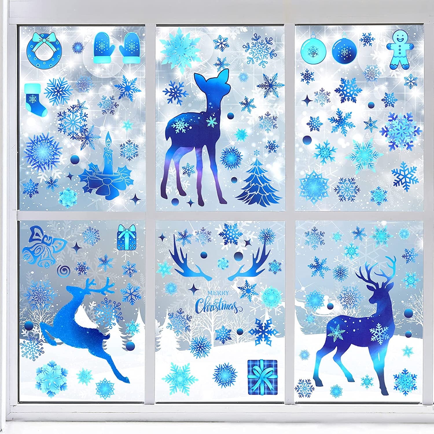 Tgnazet XMAS Holiday 213 Pieces Window Clings: Christmas Reindeer ...
