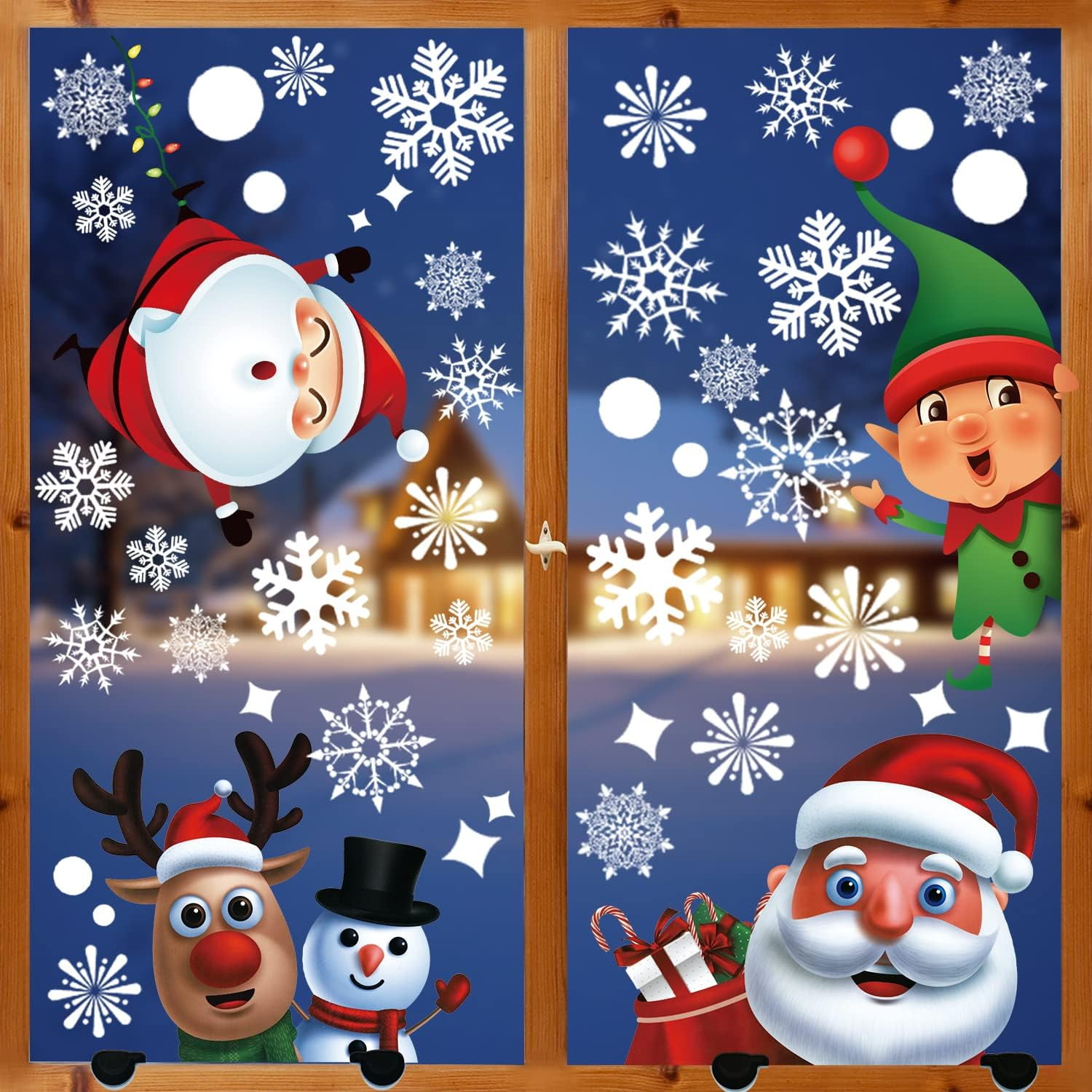 Christmas Window Clings Decals Snowflake Deer Santa Claus Window