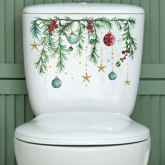 Christmas Window Clings Holiday Window decals, Christmas Star Hanging Lamp Toilet Stickers Bathroom Toilet Home Decor Stickers