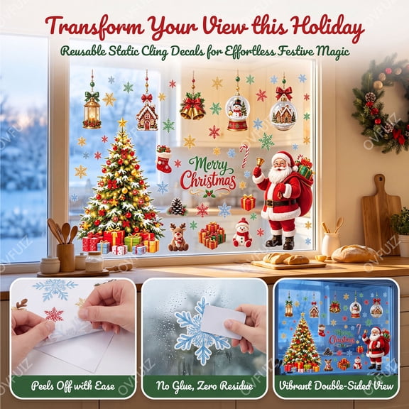 Christmas Window Clings Removable Decals for Glass Windows Holiday Decor by OVFUIZ