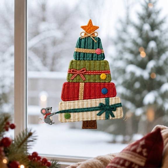 Christmas Window Clings, Reusable Double-Sided PVC Holiday Decals with Fabric-Like Texture and Easy No-Glue Application, Festive Glass Decorations for Home Windows Storefronts and Christmas Parties