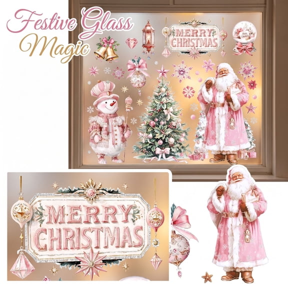 Christmas Window Clings Santa Snowman Tree Static Decals, Reusable Christmas Decorations Indoor For Holiday Glass Door Mirror Decor