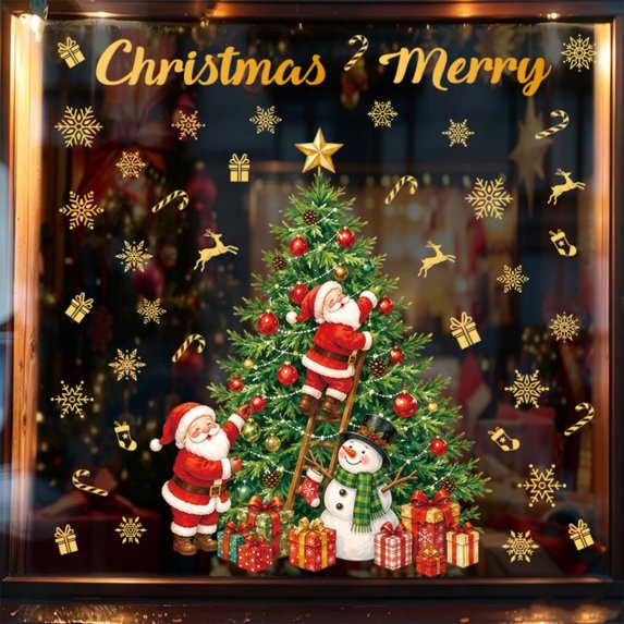Christmas Tree Window Stickers Winter Clings Double-Side Glass Decals White Window Clings for Party Supplies Wonderland Decorations