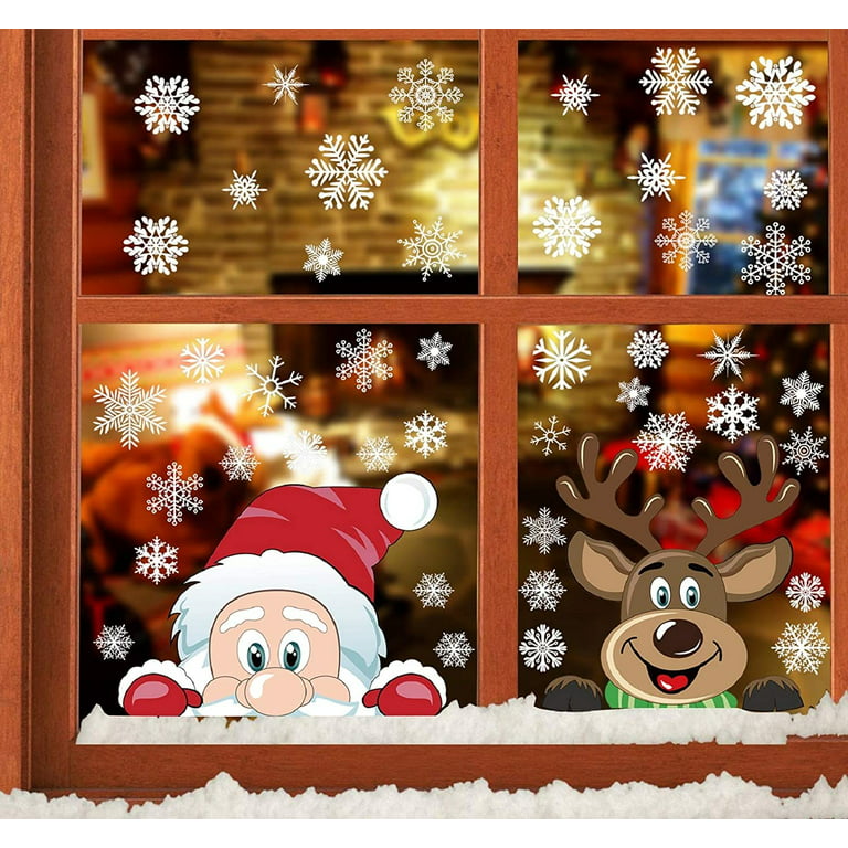 4 Sheet Christmas Snowflake Window Cling Stickers, for Glass, Xmas Decals  Decorations Holiday Snowflake Santa Claus Reindeer Decals for Party 