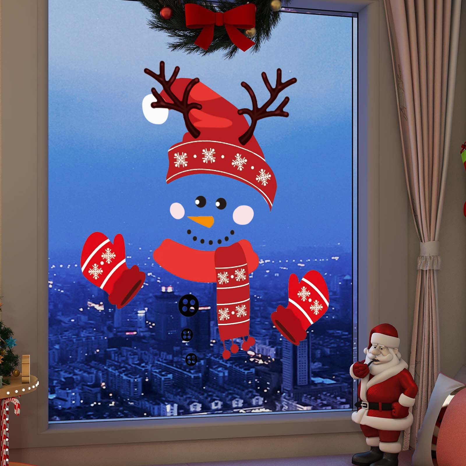 Christmas Window Clings, Snowman Christmas Decals Double Sided Self ...