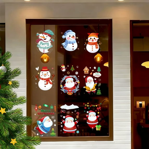 Christmas Window Clings, Static Cling Holiday Decals for Glass Door, Reusable PVC Window Stickers for Home Office Decor(D)