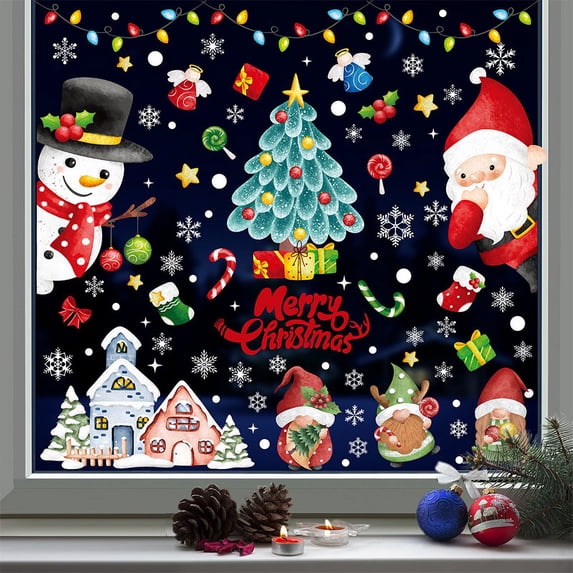 Christmas Window Clings Stickers Decorations, Snowflake Indoor Holiday Glass Windows Decals for Lights