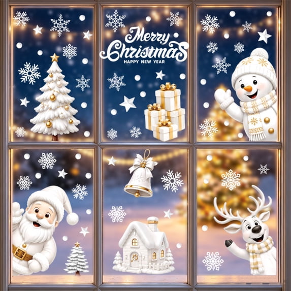 Christmas Window Clings Window Stickers Christmas Tree Santa Claus Reindeer Double Sided Glass Decals for Winter Xmas Home Classroom Office Party Decoration