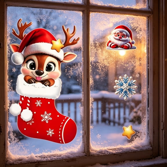 Christmas Window Clings, Xmas Glass Decals, Seasonal Wall Decor, Quick Peel Paste and Repositionable Design for Storefront Windows, Dining Room Glass, and Bedroom Mirrors.