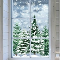 Christmas Window Clings Xmas Tree Snowflake Window Stickers Double-Side Snowy Forest Glass Decals for Winter Home Party, 7.9 x 11.8 Inch, 9 Sheets