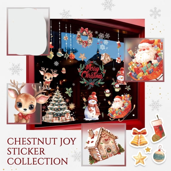 Christmas Window Clings for Glass Windows, Cute Santa Claus Snowman Window Display Door Wall Stickers Holiday Party Supplies