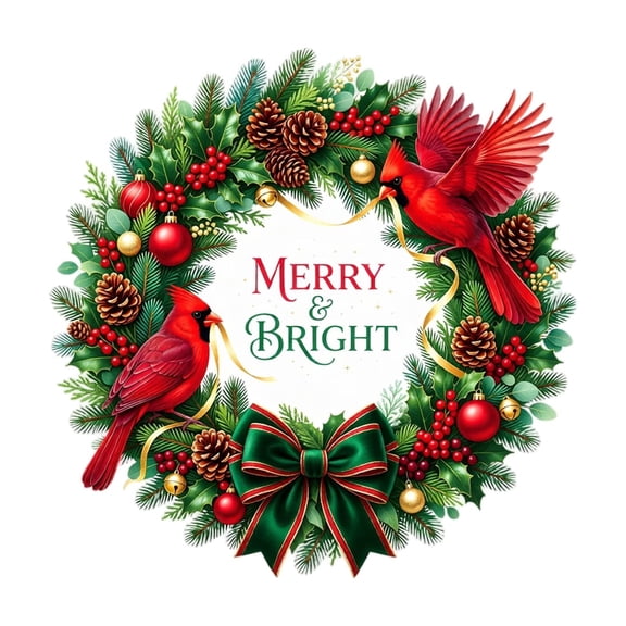 Christmas Window Clings with Festive Cardinal Wreath Design, Reusable Static Cling Decal for Glass Windows, Holiday Home Decoration