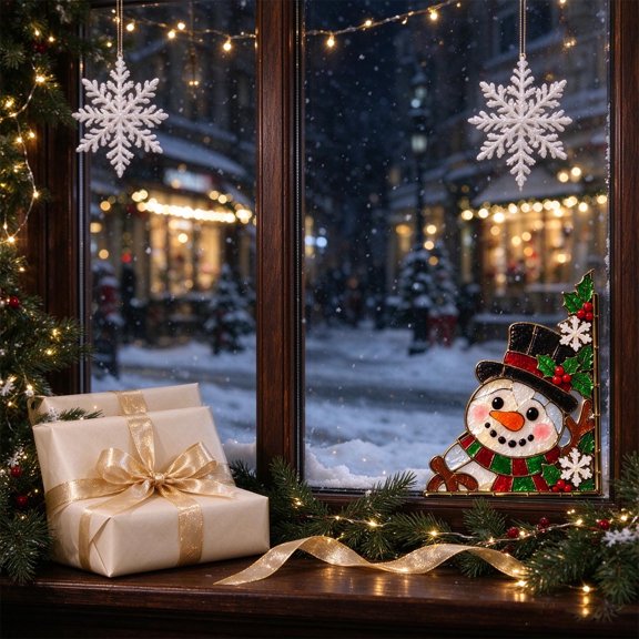Christmas Window Corner Decoration, Embossed Acrylic Sun Catcher for Holiday Glass Display