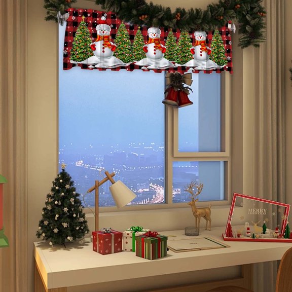 Christmas Window Curtain, Festive Decorations, Exquisite Christmas Style Window Drapery for Holiday Decor, Red Polyester Holiday Window Treatment