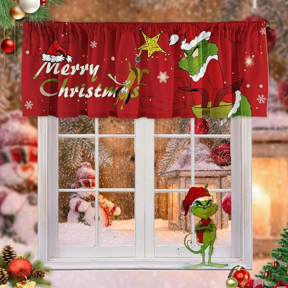 Christmas Window Curtain Valances Decoration,Suitable for Living Rooms, Bedrooms, 52x18inch for Valance Kitchen Red
