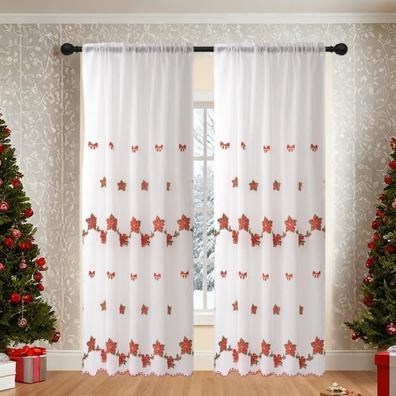 Christmas Window Curtains – 2PCS 78.7x39.4in Festive Polyester Drapes, Exquisite Multicolor Holiday Window Panels for Home Décor, Easy to Hang Seasonal Decorations for Living Room Bedroom