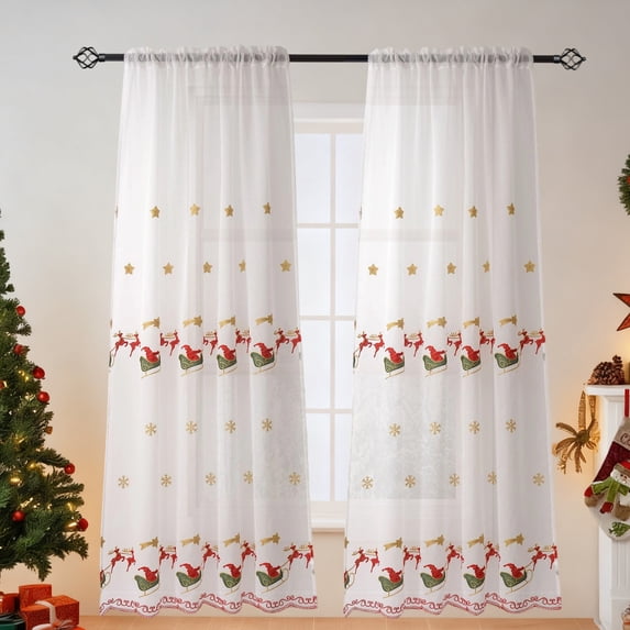Christmas Window Curtains – 2PCS 78.7x39.4in Festive Polyester Drapes, Exquisite Multicolor Holiday Window Panels for Home Décor, Easy to Hang Seasonal Decorations for Living Room Bedroom