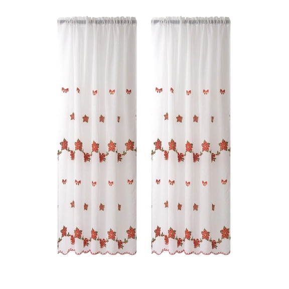 Christmas Window Curtains – 2PCS Festive Drapes – Holiday Polyester Panels with Christmas Patterns – Easy to Hang Xmas Window Decor for Home & Party