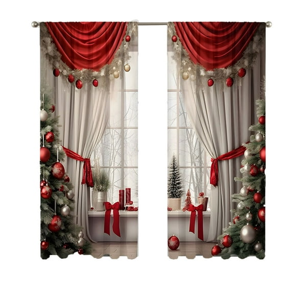 Christmas Window Curtains 65 x 59 inch,Merry Xmas Traditional Winter Season Theme Window Treatments for Bedroom Living Room Kitchen 3D Digital Printing Drapes 2 Panels Set