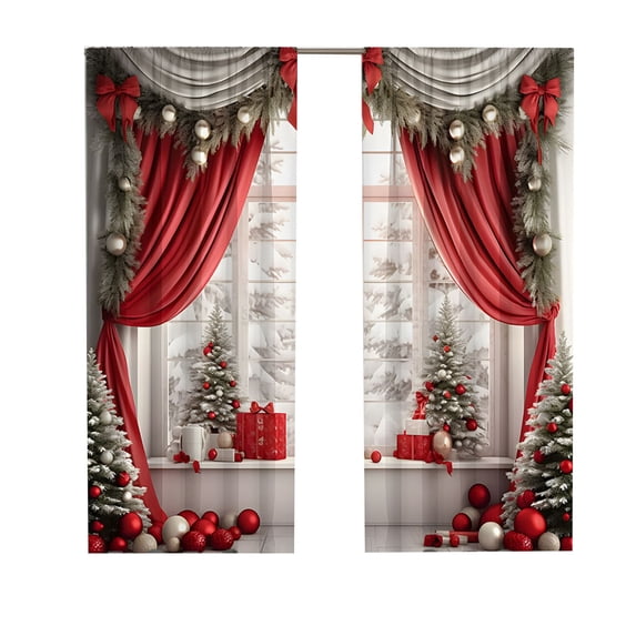 Christmas Window Curtains 65 x 59 inch,Merry Xmas Traditional Winter Season Theme Window Treatments for Bedroom Living Room Kitchen 3D Digital Printing Drapes 2 Panels Set