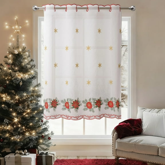 Christmas Window Curtains, Festive Holiday Drapes, Exquisite Polyester Christmas Window Decorations, Easy Installation Durable Fabric for Seasonal Home Decor