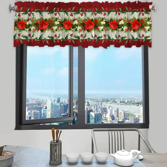 Christmas Window Curtains, Holiday Decorations, Festive Christmas Style Window Drapery for Holiday Home Decor, Red White Green Polyester Hanging Curtain for Christmas Tree Themed Scene