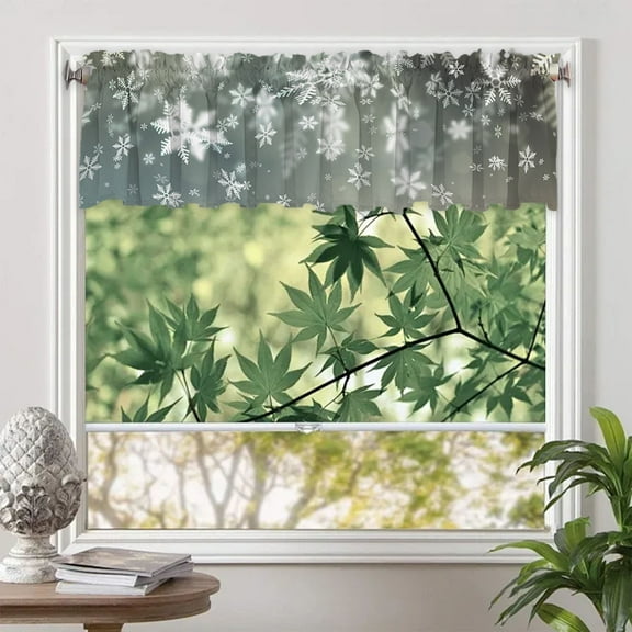 Christmas Window Curtains, Holiday Decorations, Festive Christmas Style Window Drapery for Home Decor, Polyester, Red White Gray, 137x45cm