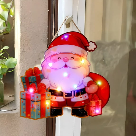 Christmas Window Decorations LightsXmas Window Lights with Santa Snowman for Xmas Party Indoor Outdoor Ornament Deer 10 in